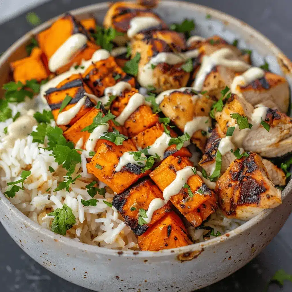 healthy chicken and sweet potato rice bowl preparation steps