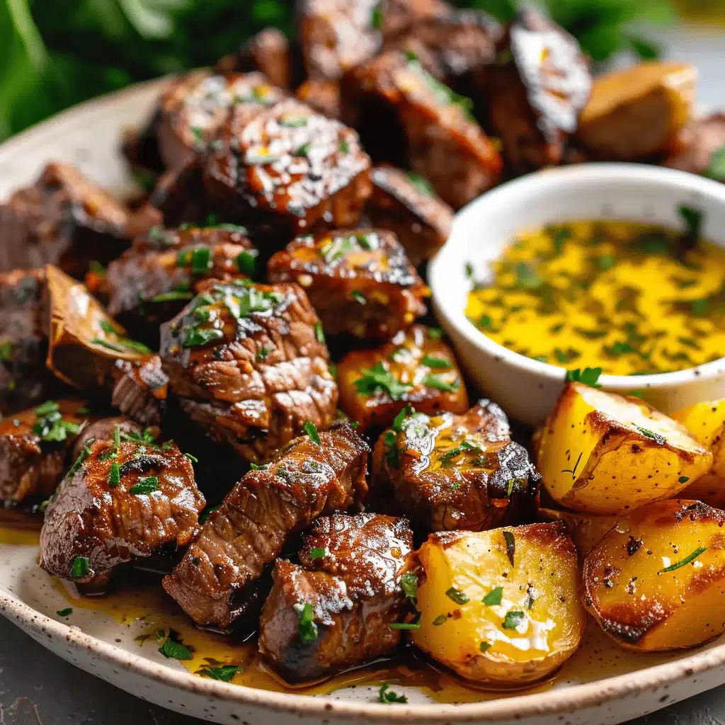 high protein garlic butter beef bites - featured image