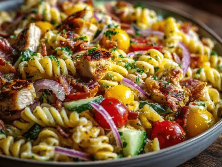 California chicken bacon ranch pasta salad - featured image