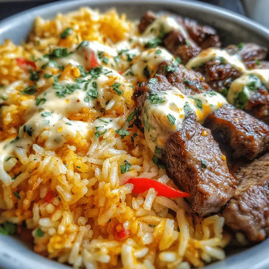 creamy queso rice with steak strips preparation steps