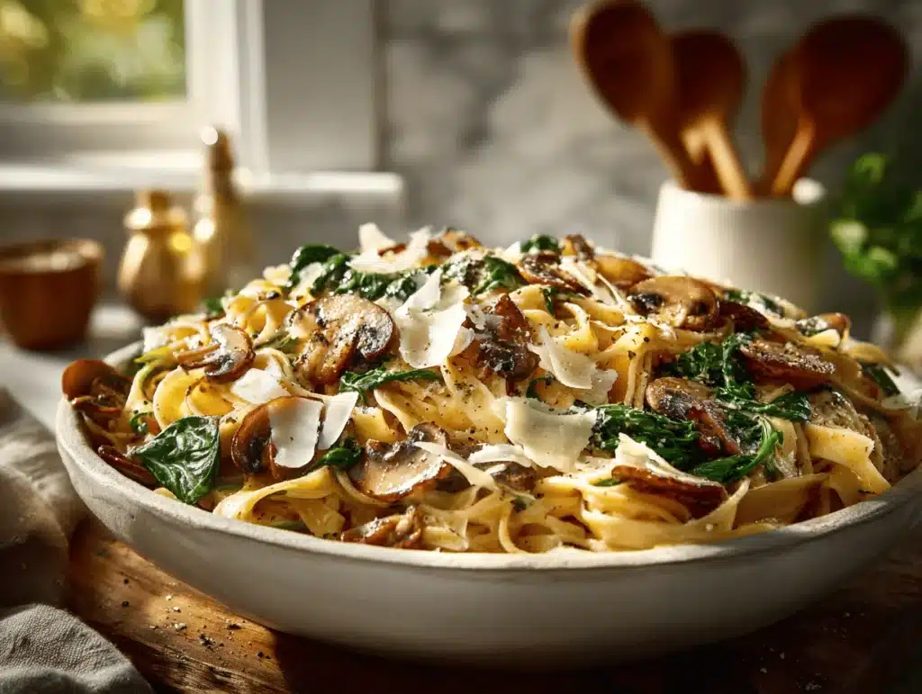 mushroom and spinach pasta - featured image