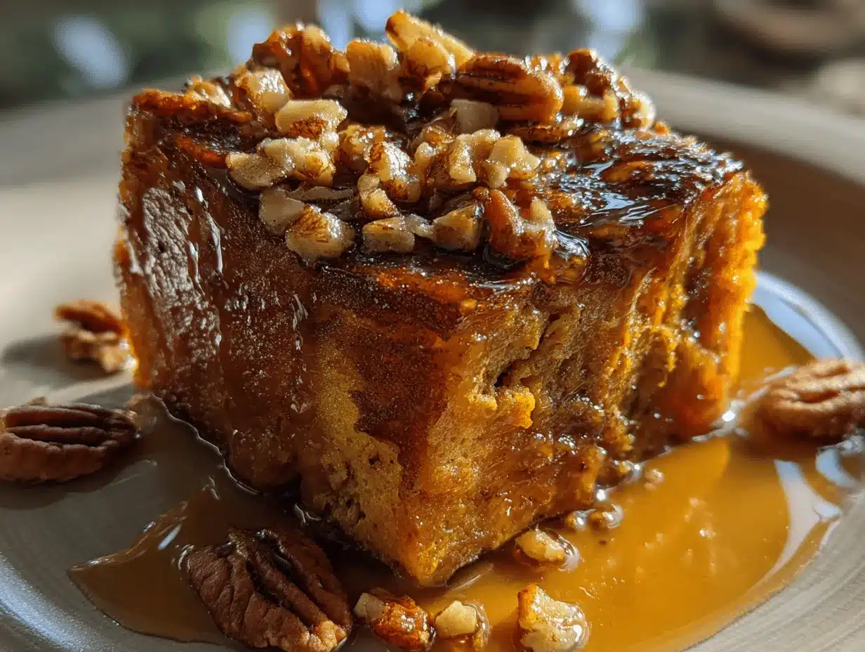 pumpkin pecan praline French toast casserole preparation steps