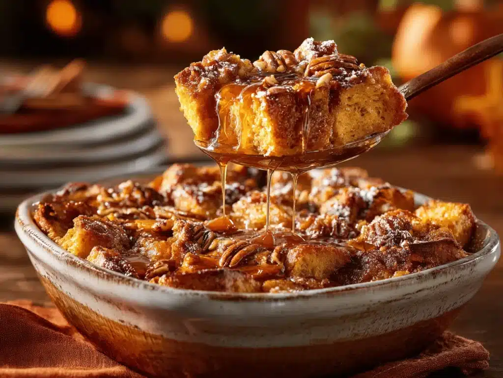 pumpkin praline bread pudding - featured image