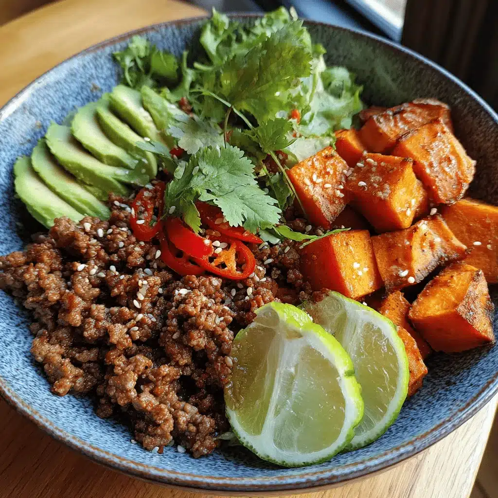 spicy ground beef sweet potato protein bowl preparation steps