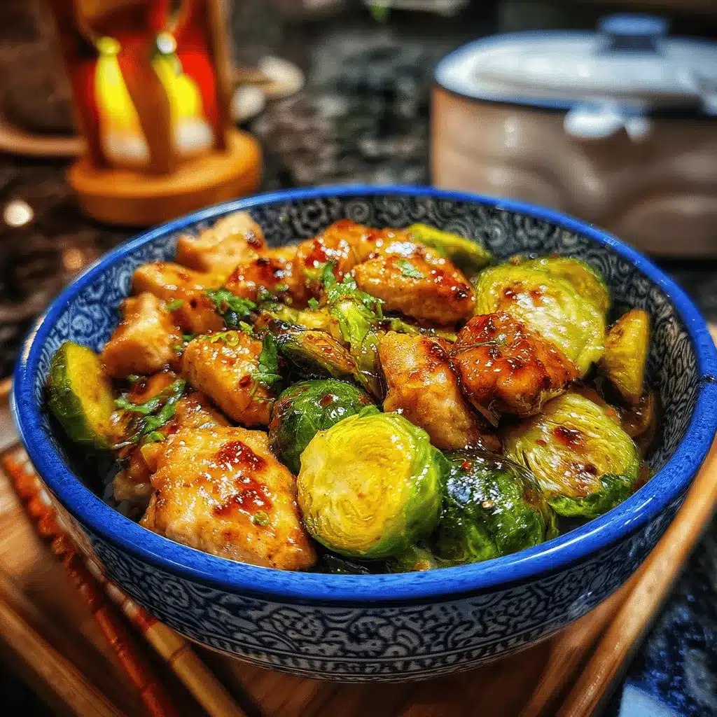 sweet chili chicken and Brussels sprouts air fryer bowl preparation steps