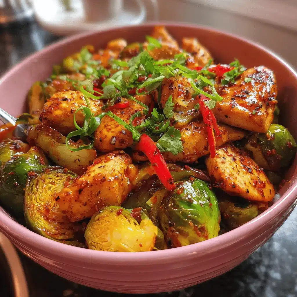 sweet chili chicken and Brussels sprouts air fryer bowl - featured image